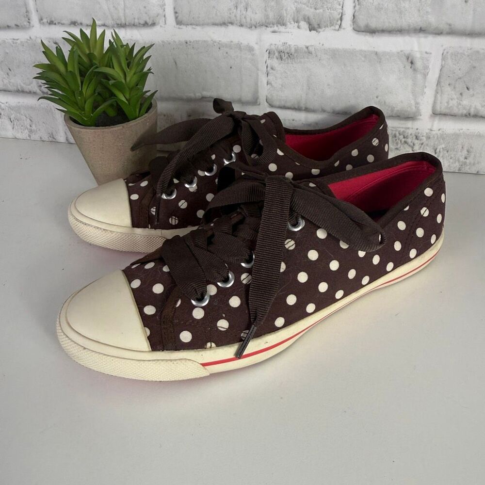 Boden Patti Polka Dot Sneakers Brown White Pink Size 39 8.5